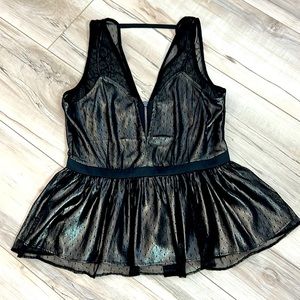 Express Deep V-Neck Metallic Mesh Tank